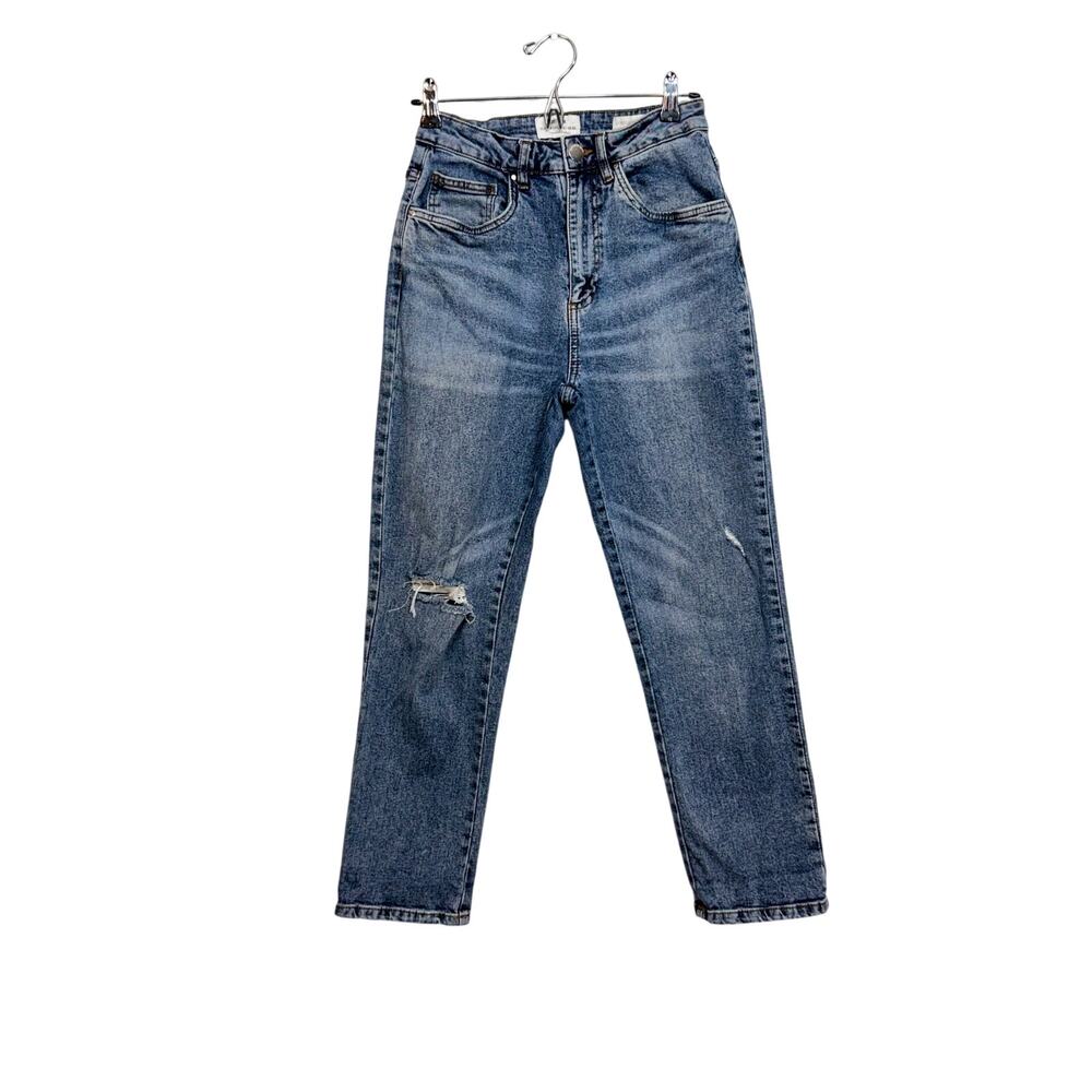 Cotton:On Stretch & Straight blue denim jeans distressed ripped recycled Sz 6